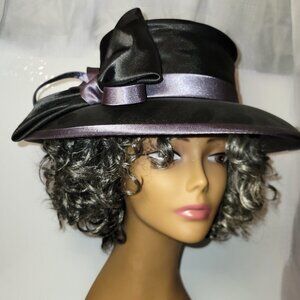 Fine Millinery by August Accessories Women's Black Gray Satin Ribbon Bow Hat